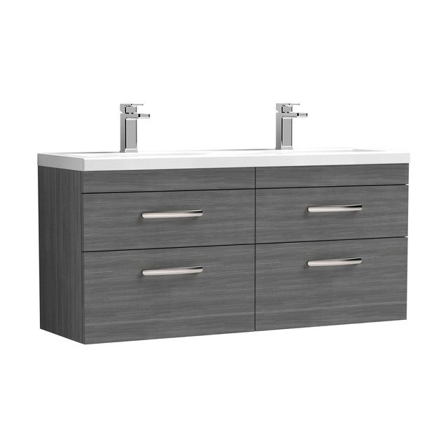 [BFRI046F] Millwich Contemporary 4 Drawer Wall Hung Vanity Unit with Basin, Anthracite Woodgrain, 1200mm - Cutout