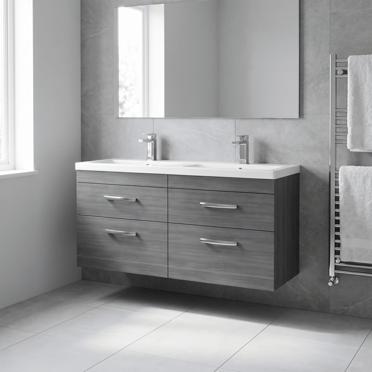 [BFRI046F] Millwich Contemporary 4 Drawer Wall Hung Vanity Unit with Basin - Choice of Colour