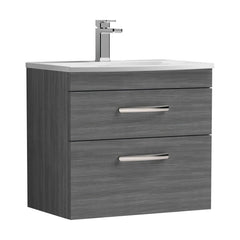 [BFRI046G] Millwich Contemporary 2 Drawer Wall Hung Vanity Unit with Curved Basin, Anthracite Woodgrain, 600mm - Cutout