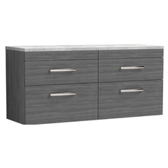 [BFRI046LBG2] Millwich Contemporary 4 Drawer Wall Hung Vanity Unit with Bellato Grey Laminate Worktop - Choice of Colour - Cutout