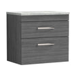 [BFRI046LBG] Millwich Contemporary 2 Drawer Wall Hung Vanity Unit with Laminate Black Galaxy Granite Worktop, Anthracite Woodgrain, 600mm - Cutout