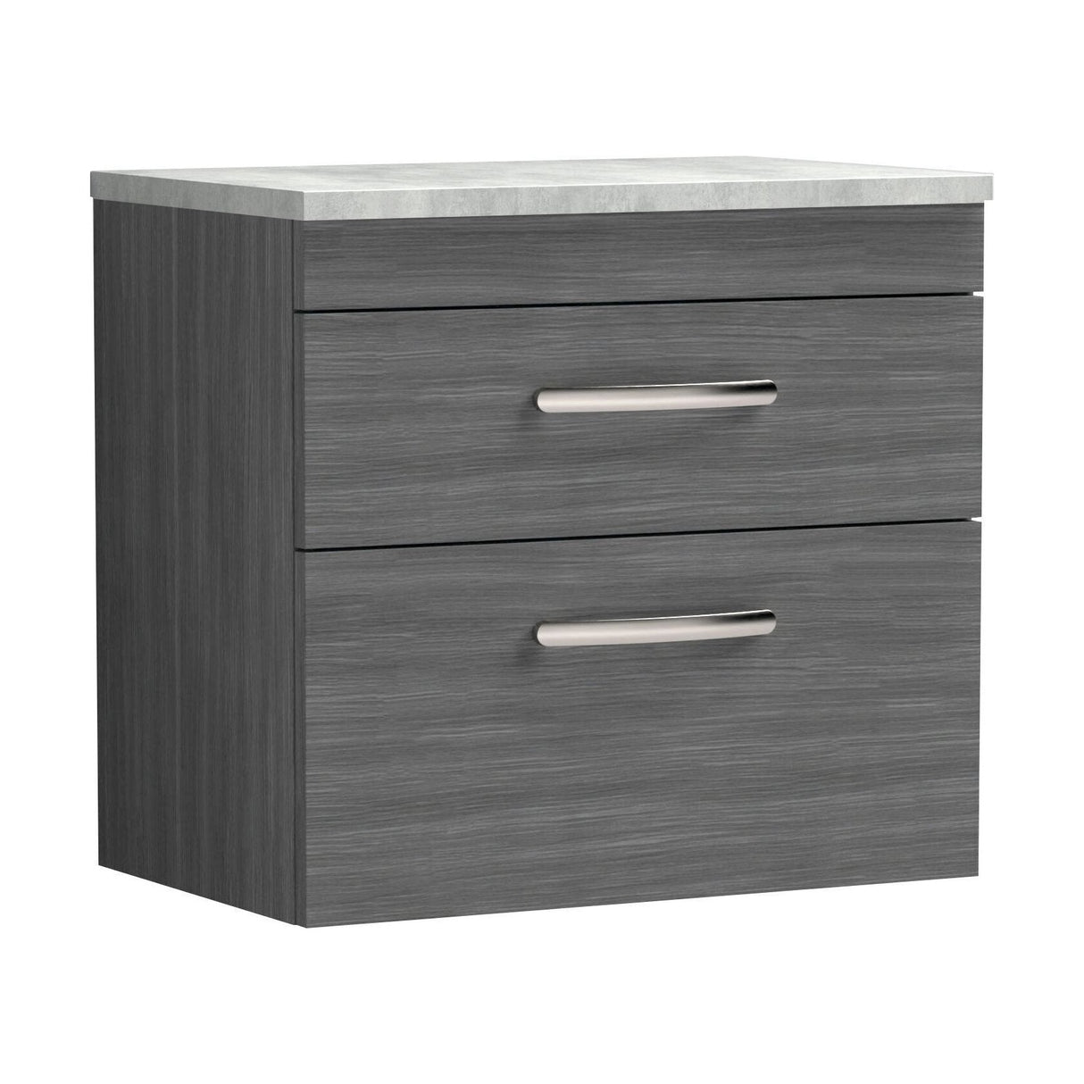 [BFRI046LBG] Millwich Contemporary 2 Drawer Wall Hung Vanity Unit with Laminate Black Galaxy Granite Worktop, Anthracite Woodgrain, 600mm - Cutout
