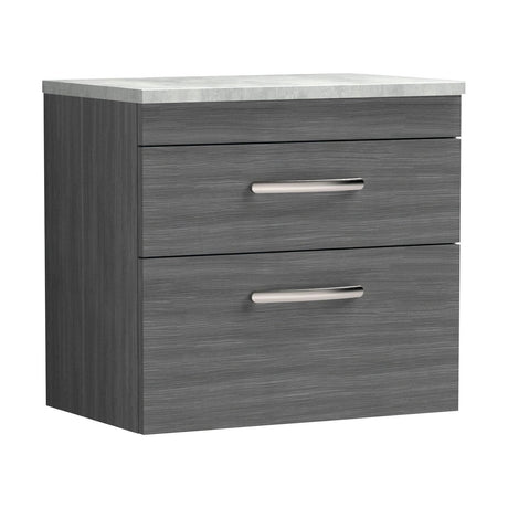 [BFRI046LBG] Millwich Contemporary 2 Drawer Wall Hung Vanity Unit with Laminate Black Galaxy Granite Worktop, Anthracite Woodgrain, 600mm - Cutout
