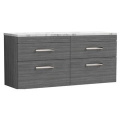 [BFRI046LCM2] Millwich Contemporary 4 Drawer Wall Hung Vanity Unit with Carrera Marble Laminate Worktop - Choice of Colour - Cutout