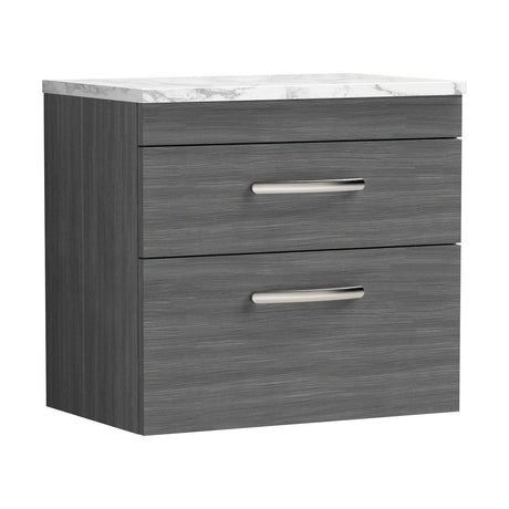 [BFRI046LCM] Millwich Contemporary 2 Drawer Wall Hung Vanity Unit with Laminate Carrara Marble Worktop, Anthracite Woodgrain, 600mm - Cutout