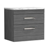 [BFRI046LCM] Millwich Contemporary 2 Drawer Wall Hung Vanity Unit with Carrera Marble Laminate Worktop - Choice of Size and Colour - Cutout
