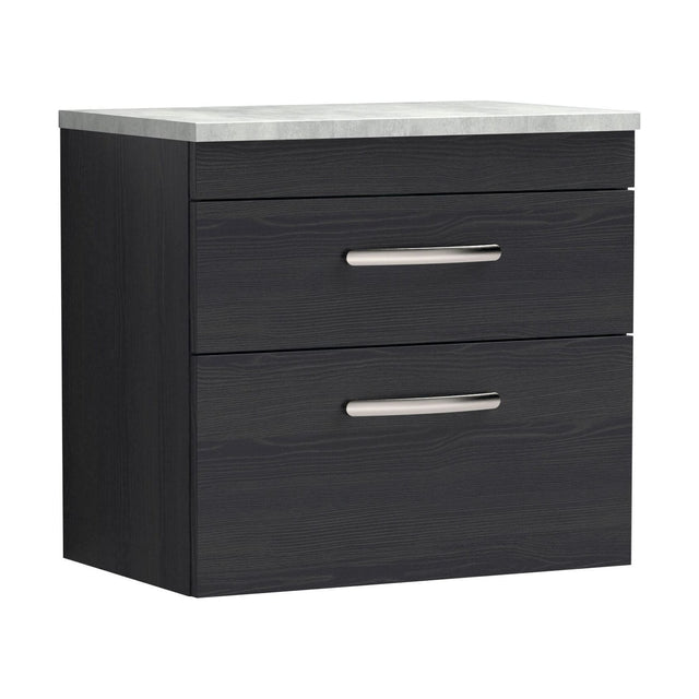 [BFRI047LBG] Millwich Contemporary 2 Drawer Wall Hung Vanity Unit with Laminate Black Galaxy Granite Worktop, Charcoal Black, 600mm - Cutout