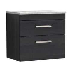 [BFRI047LBG] Millwich Contemporary 2 Drawer Wall Hung Vanity Unit with Bellato Grey Laminate Worktop - Choice of Size and Colour - Cutout