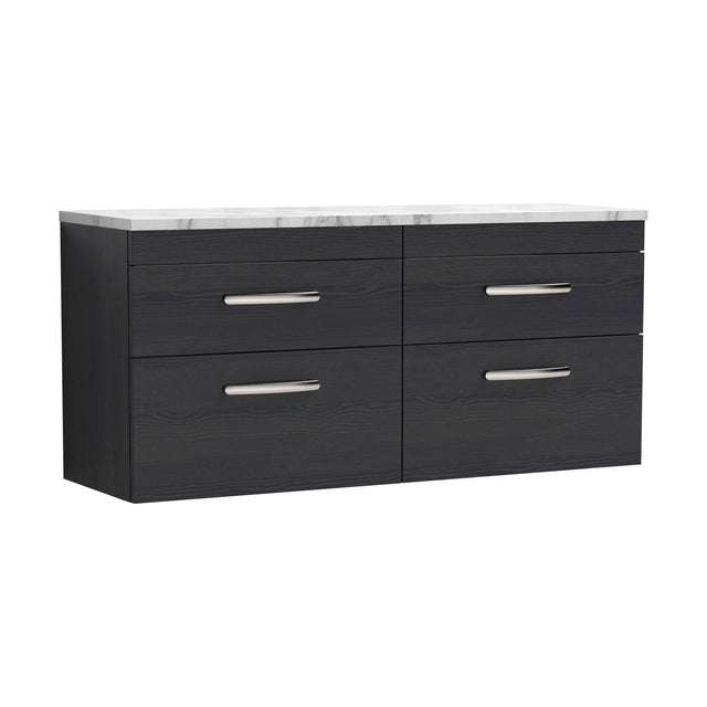 [BFRI047LCM2] Millwich Contemporary 4 Drawer Wall Hung Vanity Unit with Laminate Carrara Marble Worktop, Charcoal Black, 1200mm - Cutout