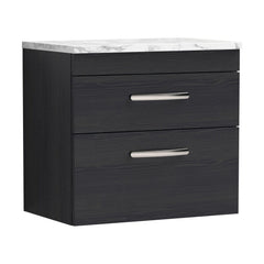 [BFRI047LCM] Millwich Contemporary 2 Drawer Wall Hung Vanity Unit with Laminate Carrara Marble Worktop, Charcoal Black, 600mm - Cutout