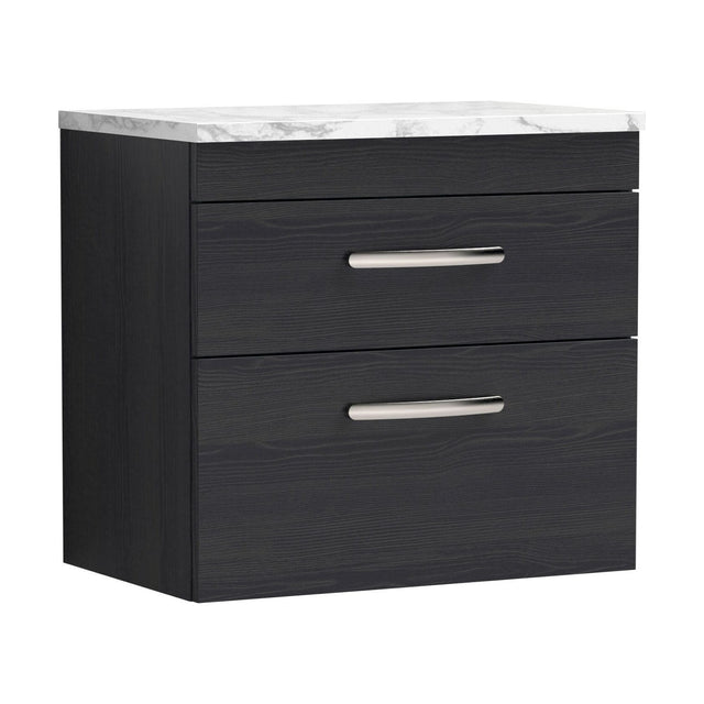 [BFRI047LCM] Millwich Contemporary 2 Drawer Wall Hung Vanity Unit with Laminate Carrara Marble Worktop, Charcoal Black, 600mm - Cutout