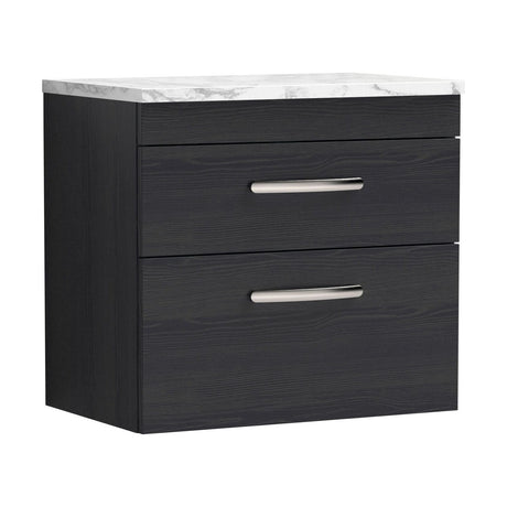 [BFRI047LCM] Millwich Contemporary 2 Drawer Wall Hung Vanity Unit with Carrera Marble Laminate Worktop - Choice of Size and Colour - Cutout
