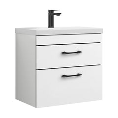 [BFRI048A17] Rio 2 Drawer Wall Hung Vanity Basin Unit - 600mm - Gloss White with Black D-shaped handles (Tap Not Included) - Balterley - Cutout
