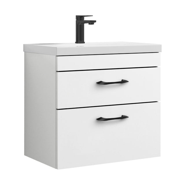 [BFRI048A17] Rio 2 Drawer Wall Hung Vanity Basin Unit - 600mm - Gloss White with Black D-shaped handles (Tap Not Included) - Balterley - Cutout