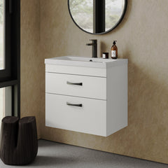 [BFRI048A17] Rio 2 Drawer Wall Hung Vanity Basin Unit - 600mm - Gloss White with Black D-shaped handles (Tap Not Included) - Balterley - Lifestyle 3