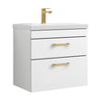 [BFRI048A68] Rio 2 Drawer Wall Hung Vanity Basin Unit - 600mm - Gloss White with Brushed Brass D-shaped handles (Tap Not Included) - Cutout