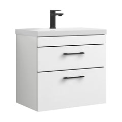 [BFRI048A69] Millwich 2 Drawer Wall Hung Vanity Basin Unit with Black Handle, Choice of Size and Colour - Cutout