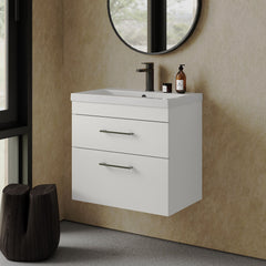 [BFRI048A69] Millwich 2 Drawer Wall Hung Vanity Basin Unit with Black Handle, Choice of Size and Colour - Lifestyle 3
