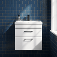 [BFRI048A69] Rio 2 Drawer Wall Hung Vanity Basin Unit - 600mm - Gloss White with Square Black D-shaped handles (Tap Not Included) - Balterley - Silo