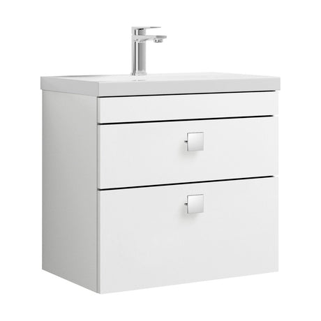 [BFRI048A7] Rio 2 Drawer Wall Hung Vanity Basin Unit - 600mm - Gloss White with Chrome Square Handles (Tap Not Included) - Cutout