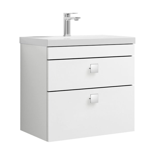 [BFRI048A7] Rio 2 Drawer Wall Hung Vanity Basin Unit - 600mm - Gloss White with Chrome Square Handles (Tap Not Included) - Cutout