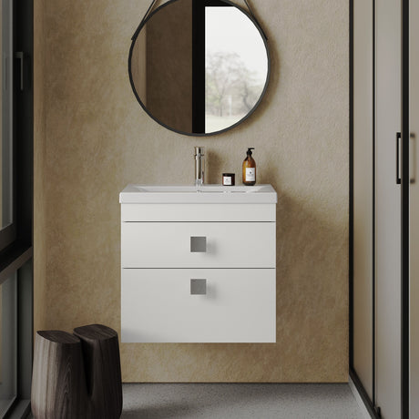 [BFRI048A7] Rio 2 Drawer Wall Hung Vanity Basin Unit - 600mm - Gloss White with Chrome Square Handles (Tap Not Included) - Lifestyle 1