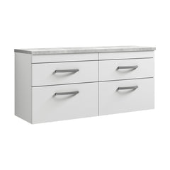 [BFRI048LBG2] Millwich Contemporary 4 Drawer Wall Hung Vanity Unit with Laminate Black Galaxy Granite Worktop, Gloss White, 1200mm - Cutout