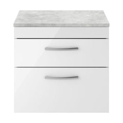 [BFRI048LBG] Millwich Contemporary 2 Drawer Wall Hung Vanity Unit with Laminate Black Galaxy Granite Worktop, 600mm - Cutout