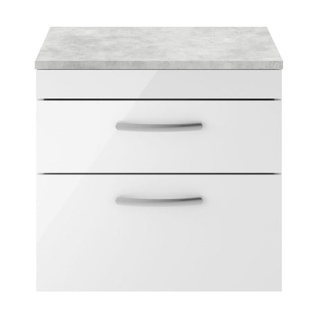 [BFRI048LBG] Millwich Contemporary 2 Drawer Wall Hung Vanity Unit with Bellato Grey Laminate Worktop - Choice of Size and Colour - Cutout