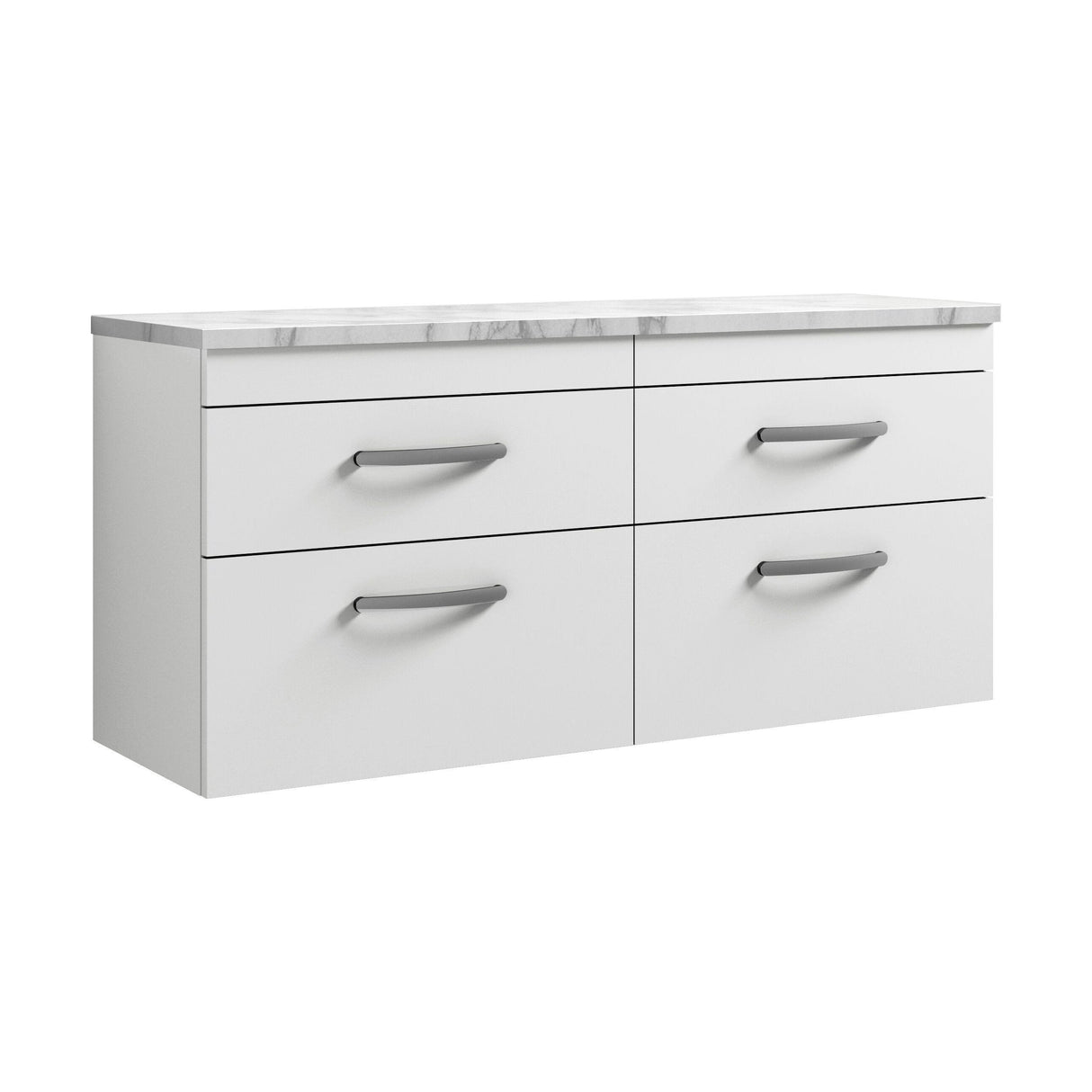 [BFRI048LCM2] Millwich Contemporary 4 Drawer Wall Hung Vanity Unit with Laminate Carrara Marble Worktop, Gloss White, 1200mm - Cutout