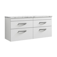 [BFRI048LCM2] Millwich Contemporary 4 Drawer Wall Hung Vanity Unit with Laminate Carrara Marble Worktop, Gloss White, 1200mm - Cutout