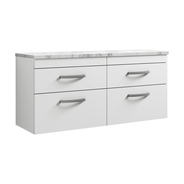 [BFRI048LCM2] Millwich Contemporary 4 Drawer Wall Hung Vanity Unit with Laminate Carrara Marble Worktop, Gloss White, 1200mm - Cutout
