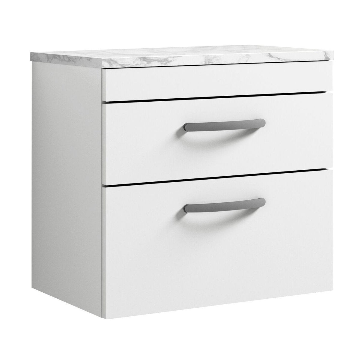 [BFRI048LCM] Millwich Contemporary 2 Drawer Wall Hung Vanity Unit with Carrera Marble Laminate Worktop - Choice of Size and Colour - Cutout