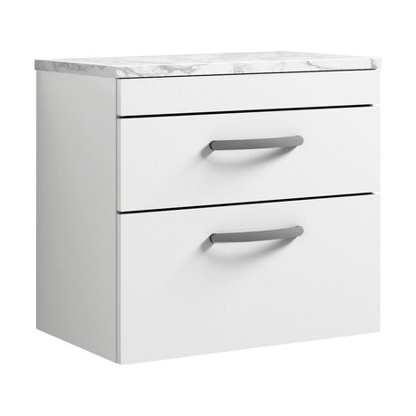 [BFRI048LCM] Millwich Contemporary 2 Drawer Wall Hung Vanity Unit with Carrera Marble Laminate Worktop - Choice of Size and Colour - Cutout