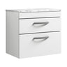 [BFRI048LCM] Millwich Contemporary 2 Drawer Wall Hung Vanity Unit with Carrera Marble Laminate Worktop - Choice of Size and Colour - Cutout