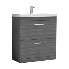 [BFRI053D] Millwich Contemporary 2 Drawer Floor Standing Vanity Unit with Thin Edge Basin, Anthracite Woodgrain, 800mm - Cutout