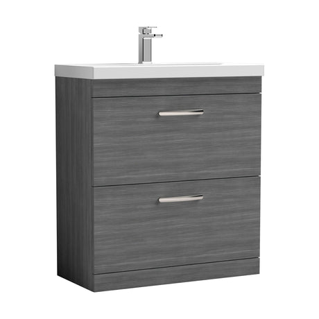 [BFRI053D] Millwich Contemporary 2 Drawer Floor Standing Vanity Unit with Thin Edge Basin, Anthracite Woodgrain, 800mm - Cutout