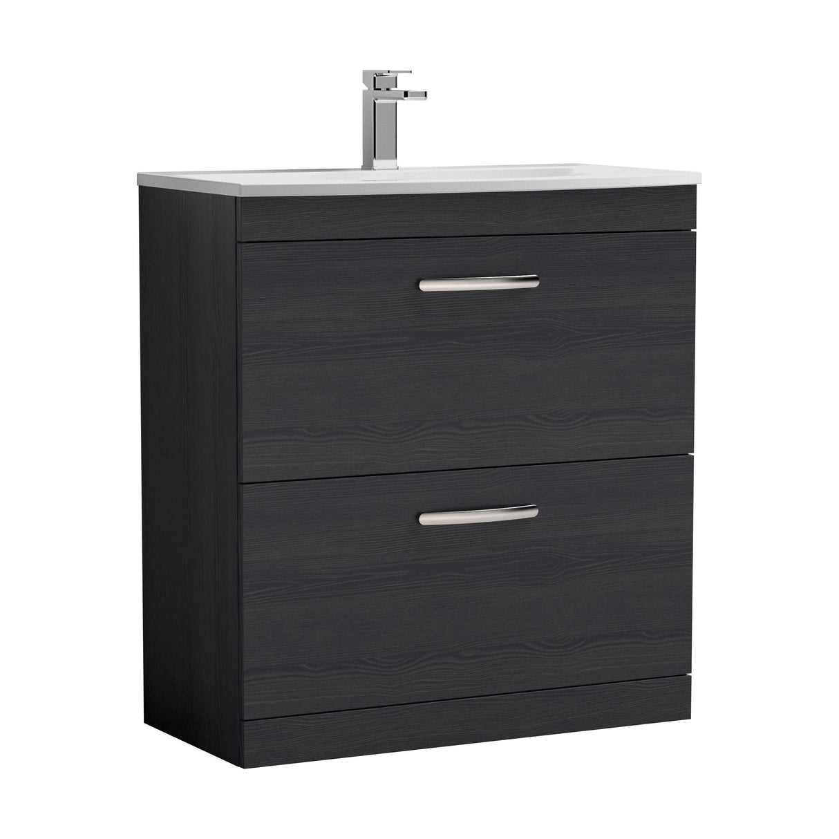 [BFRI054G] Millwich Contemporary 2 Drawer Floor Standing Vanity Unit with Curved Basin, Charcoal Black, 800mm - Cutout