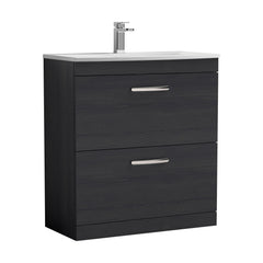 [BFRI054G] Millwich Contemporary 2 Drawer Floor Standing Vanity Unit with Curved Basin, Charcoal Black, 800mm - Cutout