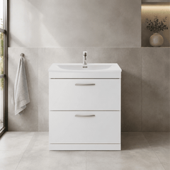 [BFRI055G] Millwich Contemporary 2 Drawer Floor Standing Vanity Unit with Curved Basin - Choice of Size and Colour