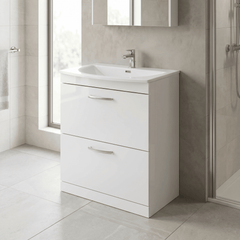[BFRI055G] Millwich Contemporary 2 Drawer Floor Standing Vanity Unit with Curved Basin - Choice of Size and Colour