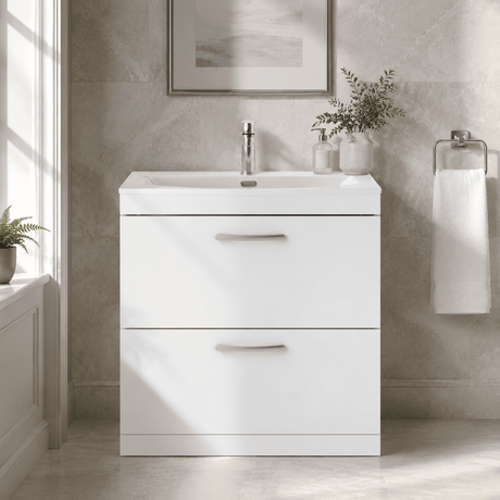 [BFRI055G] Millwich Contemporary 2 Drawer Floor Standing Vanity Unit with Curved Basin - Choice of Size and Colour - Silo