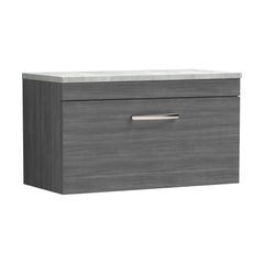 [BFRI060LBG] Millwich Contemporary 1 Drawer Wall Hung Vanity Unit with Bellato Grey Laminate Worktop - Choice of Size and Colour - Cutout