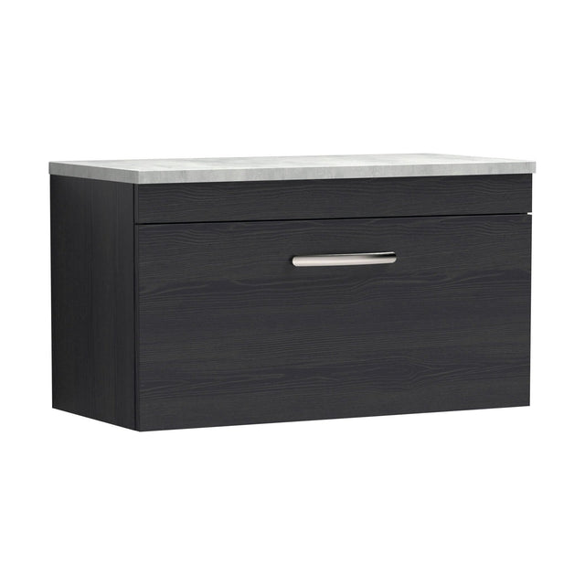 [BFRI061LBG] Millwich Contemporary 1 Drawer Wall Hung Vanity Unit with Laminate Black Galaxy Granite Worktop, Charcoal Black, 800mm - Cutout
