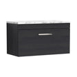 [BFRI061LCM] Millwich Contemporary 1 Drawer Wall Hung Vanity Unit with Laminate Carrara Marble Worktop, Charcoal Black, 800mm - Cutout