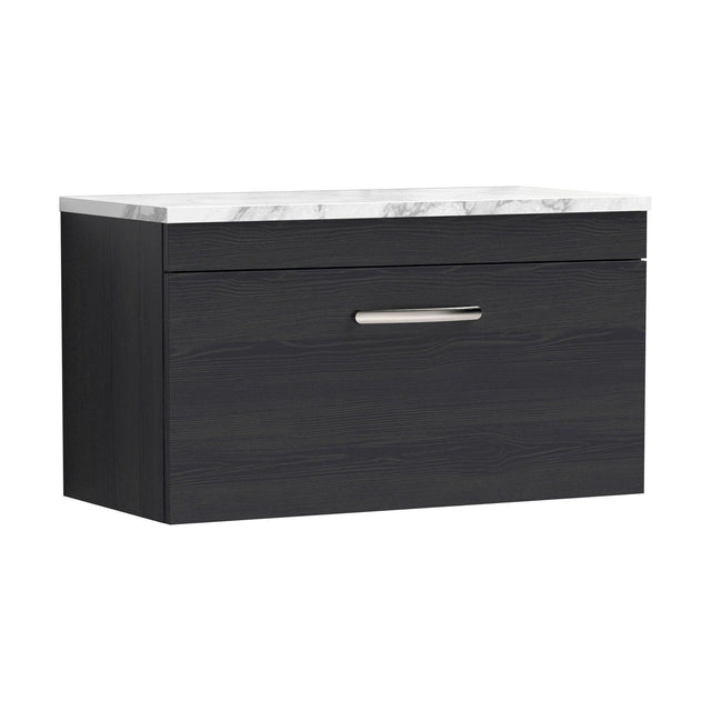 [BFRI061LCM] Millwich Contemporary 1 Drawer Wall Hung Vanity Unit with Laminate Carrara Marble Worktop, Charcoal Black, 800mm - Cutout