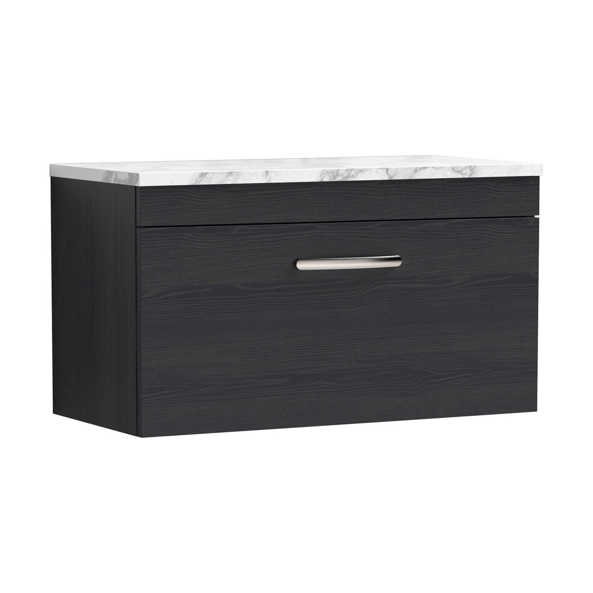 [BFRI061LCM] Millwich Contemporary 1 Drawer Wall Hung Vanity Unit with Carrera Marble Laminate Worktop - Choice of Size and Colour - Cutout