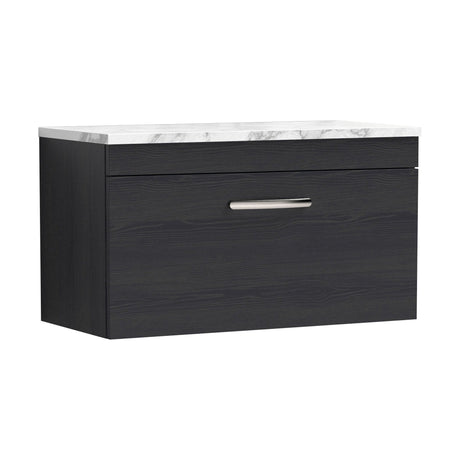 [BFRI061LCM] Millwich Contemporary 1 Drawer Wall Hung Vanity Unit with Carrera Marble Laminate Worktop - Choice of Size and Colour - Cutout