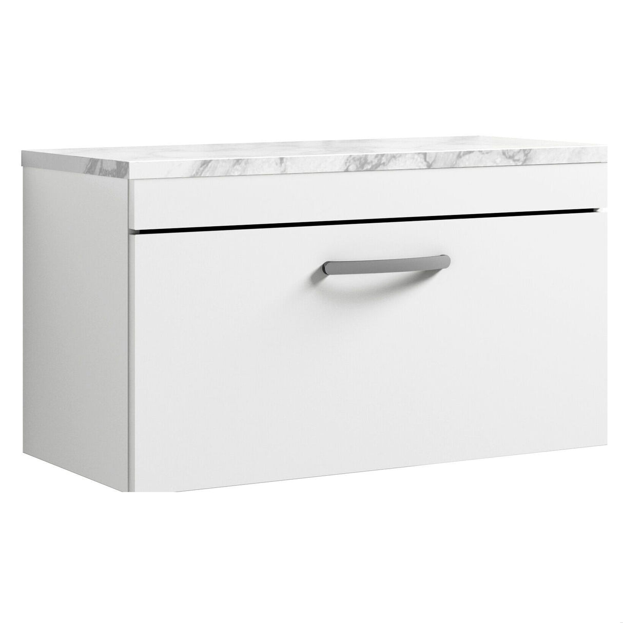 [BFRI062LCM] Millwich Contemporary 1 Drawer Wall Hung Vanity Unit with Carrera Marble Laminate Worktop - Choice of Size and Colour - Cutout