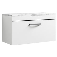 [BFRI062LCM] Millwich Contemporary 1 Drawer Wall Hung Vanity Unit with Carrera Marble Laminate Worktop - Choice of Size and Colour - Cutout